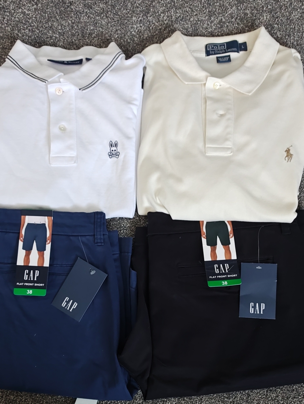 Mens Combo  GAP Navy and Black Flat-Front Shorts With Polo And Psycho Bunny